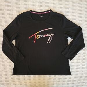 Tommy Hilfiger Long Sleeve Black Tee with Colorful Logo Women's XL